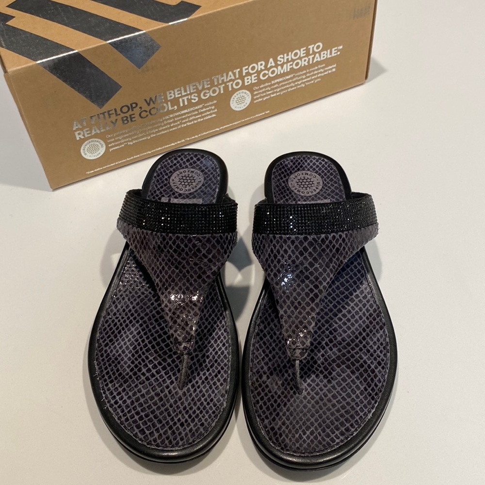 Fitflop Banda Crystal Snake Black sandals - size 6 - new!
